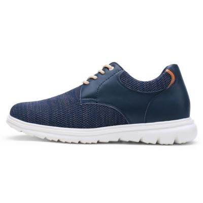 Deportivas con alzas hombre – Zapatillas casuales de malla azul marino con elevación de 7 cm