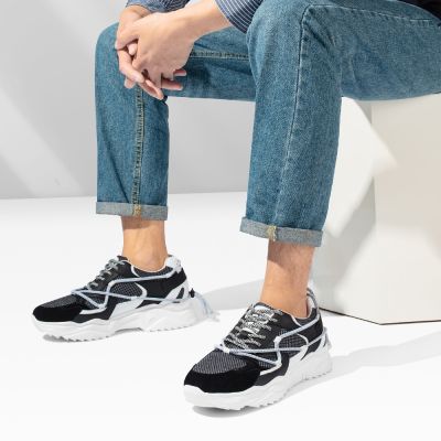 Zapatos De Hombre Con Alzas - Negro Respirable Casuales Deportivas Con Alzas 7CM Más Alto 