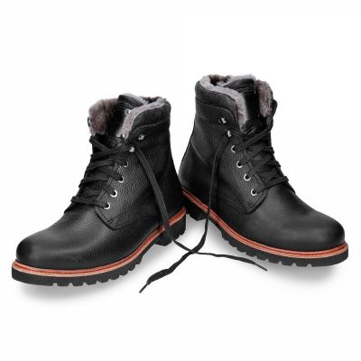 zapatos con alzas hombre - botas forradas de piel para hombre - botas de tacón ocultas cálidas de invierno negro 7CM