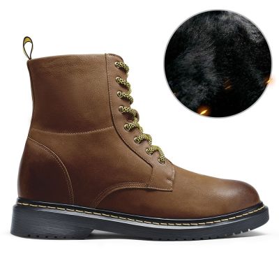 zapatos hombre altos - más altos zapatos de hombre - Botas de hombre con forro de piel cálida y cordones marrones 8 CM