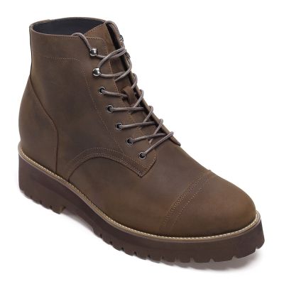 Zapatos Hombre Altos - Zapatos Con Tacon Hombre - Botas De Piel Engrasada Marrón 12cm
