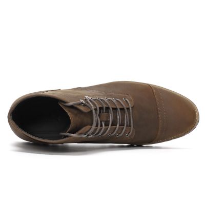 Zapatos Hombre Altos - Zapatos Con Tacon Hombre - Botas De Piel Engrasada Marrón 12cm