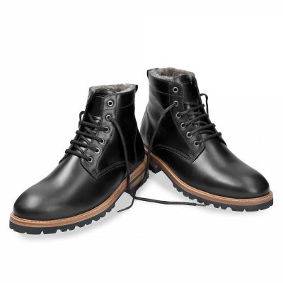 zapatos de hombre con alzas - botas forradas de piel para hombre - botas negras de cuero cálido de invierno para parecer más alto 7CM
