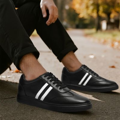 CMR CHAMARIPA Zapatos con alzas para hombre - Zapatos deportivos casuales de cuero negro 6 cm