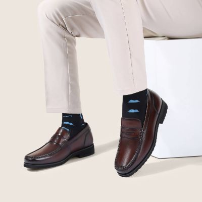 Calzado Con Alzas De Vestir Hombre – Mocasines Cuero Marrón 6cm