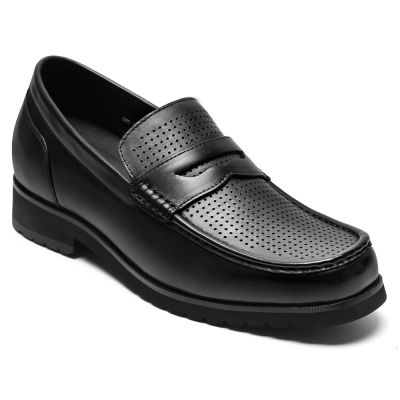 CMR CHAMARIPA Zapatos con alzas para hombre | Mocasines Penny de piel de becerro negra 6 CM
