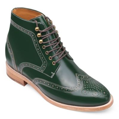 Shell Cordovan Botas con alzas- Botas de tacón alto Brogue verde - Botas WingTip hechas a mano para hombres 9CM