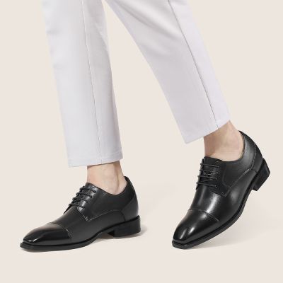 Zapatos Derby Negros de Cuero de 7 cm