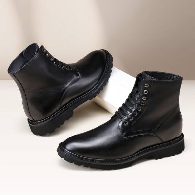 Zapatos Con Alzas - Botas Hombre Tacon Alto - Botas De Cuero Negras 8cm