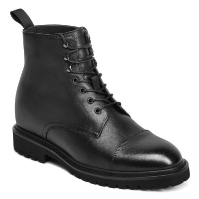  CMR CHAMARIPA Botas con alzas para hombre - Botas Derby de piel negra de 8 cm