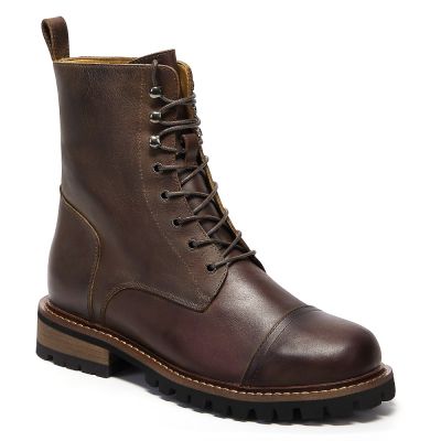botas de moto con alzas - Bottes moto homme marron premium fabriquées à la main 7cm