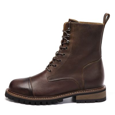 botas de moto con alzas - Bottes moto homme marron premium fabriquées à la main 7cm