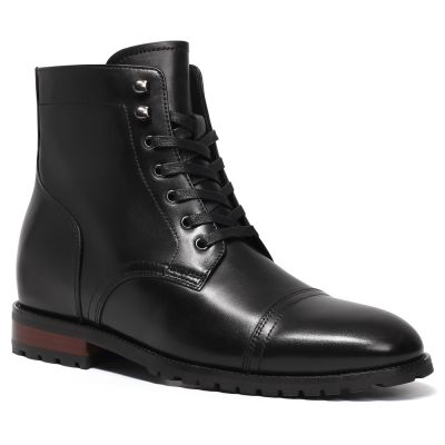 zapatos de hombre con alzas - Botas de hombre negras personalizadas de lujo hechas a mano 7CM