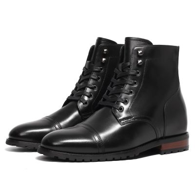 zapatos de hombre con alzas - Botas de hombre negras personalizadas de lujo hechas a mano 7CM