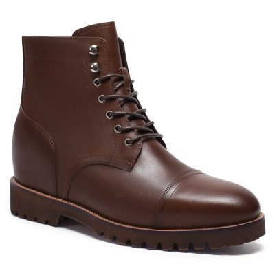 zapatos con alzas hombre - Botas de hombre marrones personalizadas de lujo hechas a mano 7CM