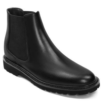 CMR CHAMARIPA Botas con alza para hombre  - Botines Chelsea de cuero negro para hombre,  de altura8 cm