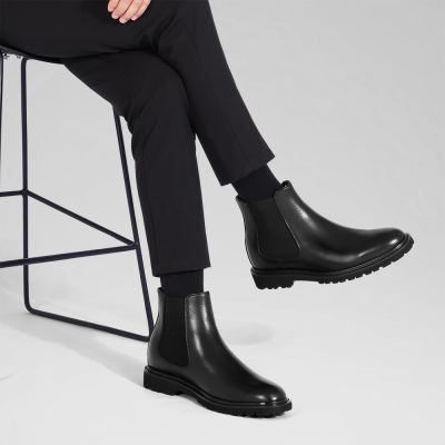 CMR CHAMARIPA Botas con alza para hombre  - Botines Chelsea de cuero negro para hombre,  de altura8 cm