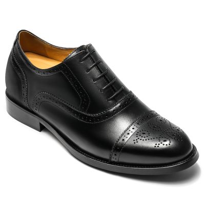 Zapatos de vestir hombre con alzas – Oxford brogue negros de piel con elevación de 6 cm