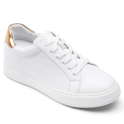zapatos mas altos - Zapatos casuales de cuero blanco marfil para hombres altos más altos 7 CM