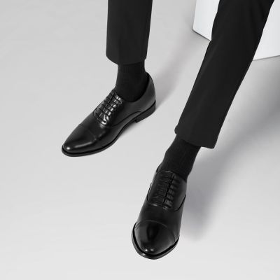 CMR CHAMARIPA Zapatos de vestir con alzas - Zapatos Oxford de piel negros para hombre, 6 cm