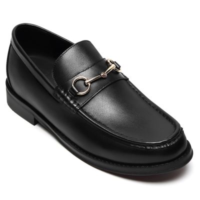 zapato de hombre con tacón interior - mocasines casual piel negro 5cm
