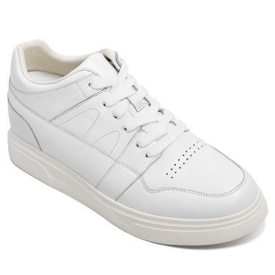 Tacones altos para hombres casuales - zapatos de cuero blanco con aumento de altura de 8 cm