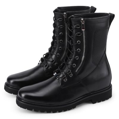 CHAMARIPA botas de moto para motociclistas cortos botas de moto de aumento de altura botas de moto de cuero negro para hombre 7 CM más alto