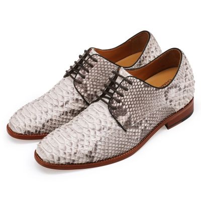 Zapatos de Cuero de Pitón hechos a Mano Blancos - Zapatos de Vestir - 7 CM Más Alto