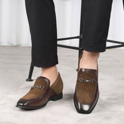 Loafers con Elevación de 6 cm en Cuero Suede