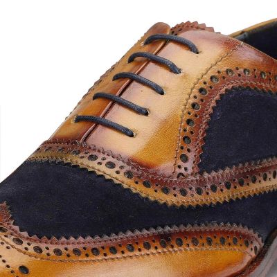 CHAMARIPA zapatos con alzas para hombres - Oxford Brogue con punta de ala artesanal - Ante azul marino - 7 CM más alto