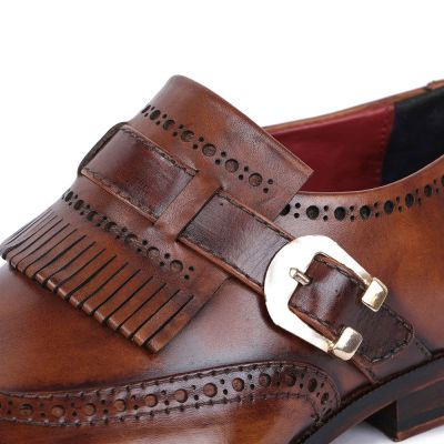 CHAMARIPA aumentar estatura zapatos - correa de monje kiltie brogue con punta de ala - marrón - 7CM más alto