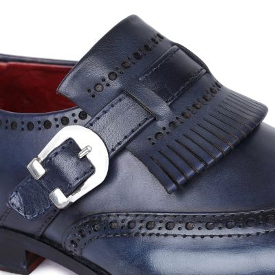 CHAMARIPA aumentar estatura zapatos - correa de monje kiltie brogue con punta de ala - azul marino - 7CM más alto