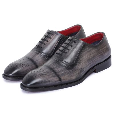 CHAMARIPA aumentar estatura zapatos - oxford con punta de medallón hechos a mano - gris - 7 CM más alto