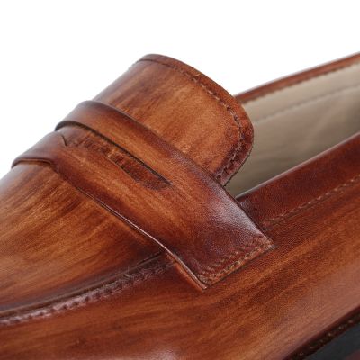 CHAMARIPA zapatos con alzas para hombres  - mocasines de centavo hechos a mano - Tan - 7 CM más alto