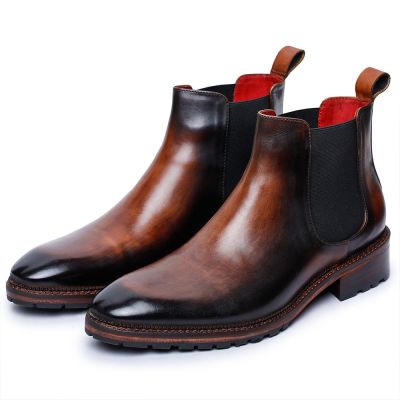 Botines Chelsea de Cuero de Grano con Elevación de 7 cm