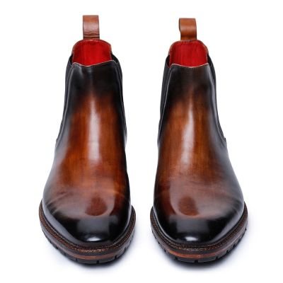 Botines Chelsea de Cuero de Grano con Elevación de 7 cm