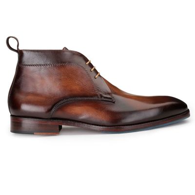 Botines con Elevación Marrones de Cuero de Grano +7 cm