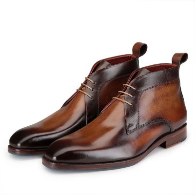 Botines con Elevación Marrones de Cuero de Grano +7 cm