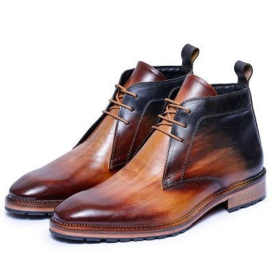 Botines con Elevación Tan de Cuero Verdadero | +7 cm