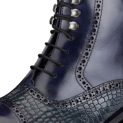 CHAMARIPA zapatos hombre con alzas - botas con cordones con punta de gorra que agregan altura - azul marino - 7CM más alto