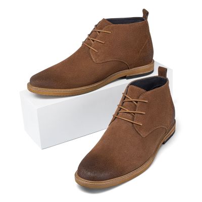 Botas con alzas hombre – Botines de ante marrón con elevación de 6 cm