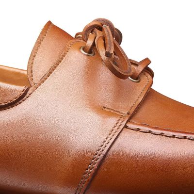 zapatos con alzas - Zapatos mocasines con aumento de altura de piel de becerro color canela para hombre 6 CM