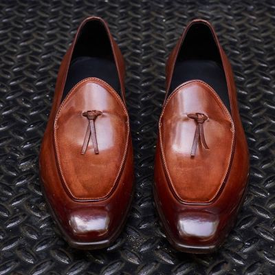 Zapatos De Vestir Hombre Altos - Mocasín Con Alza Piel Marrón 6 CM