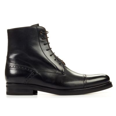 zapatos con alzas para hombre - Botas con Cordones de Piel Negra para Hombre 7 CM