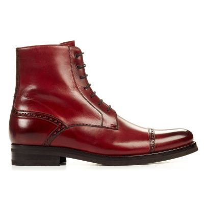 zapatos con alzas hombre - Botas con Cordones de Piel Rojo Vino para Hombre 7 CM