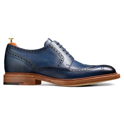 goodyear welted zapatos con alza para hombre - zapatos mas altos - Zapato derby de punta de ala pintado a mano azul marino 7 CM