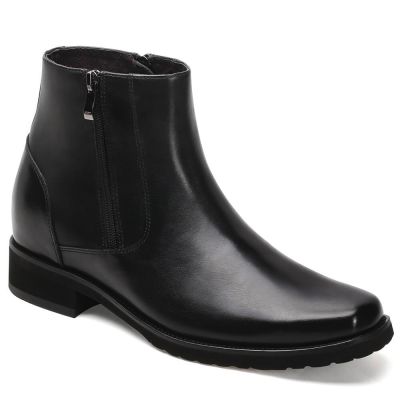 Bota de cuero negro con cremallera