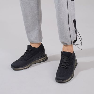 Deportivas con alzas hombre – zapatillas negras de punto ligeras 7cm