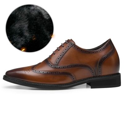 CHAMARIPA Zapatos de invierno cálidos de terciopelo - plantillas altura hombre - zapatos oxford con punta de ala 8 CM Más Alto