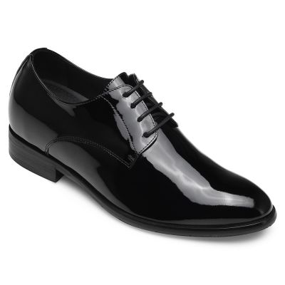Zapatos de vestir hombre con alzas – Derby de charol marrón con elevación de 8 cm